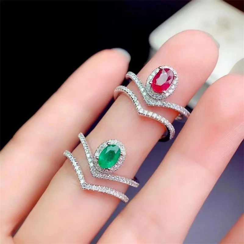 Natural Emerald Ring Retro Temperament Female Ring for Women 925 Silver Ruby Ring with Certificate