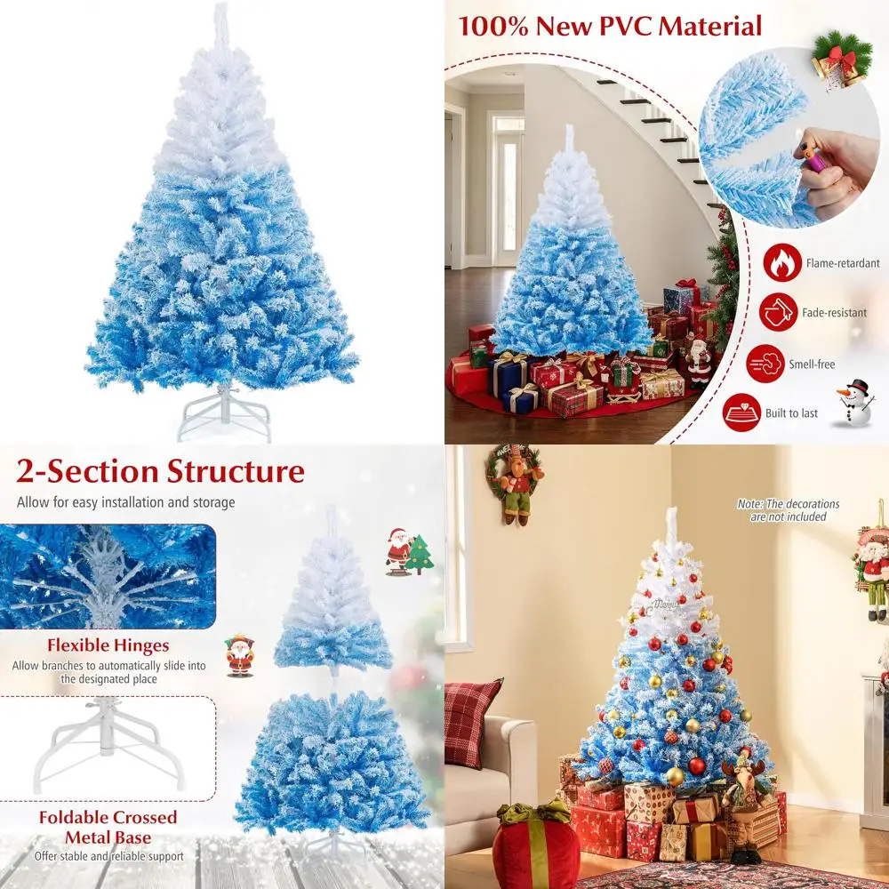 

Goplus 5 FT Snow Flocked Christmas Tree, Artificial Unlit Hinged Xmas Full Tree with 456 Lush Branch Tips, Foldable Metal Stand,