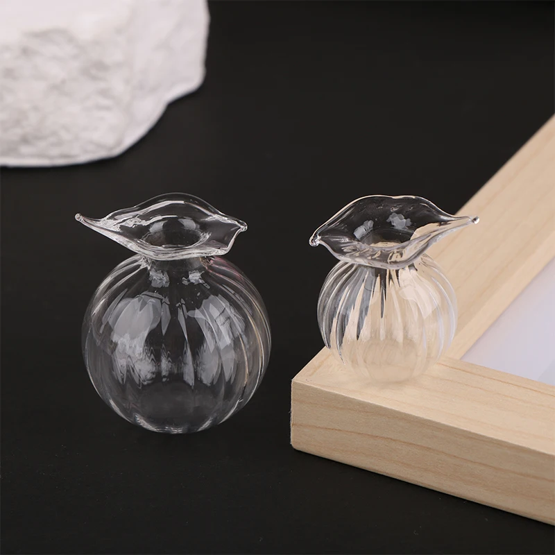 Jarrón transparente en miniatura para casa de muñecas, tarro de vidrio para dulces, botella de almacenamiento de granos de café, bola redonda en forma de onda, modelo de florero, juguete de Decoración de cocina