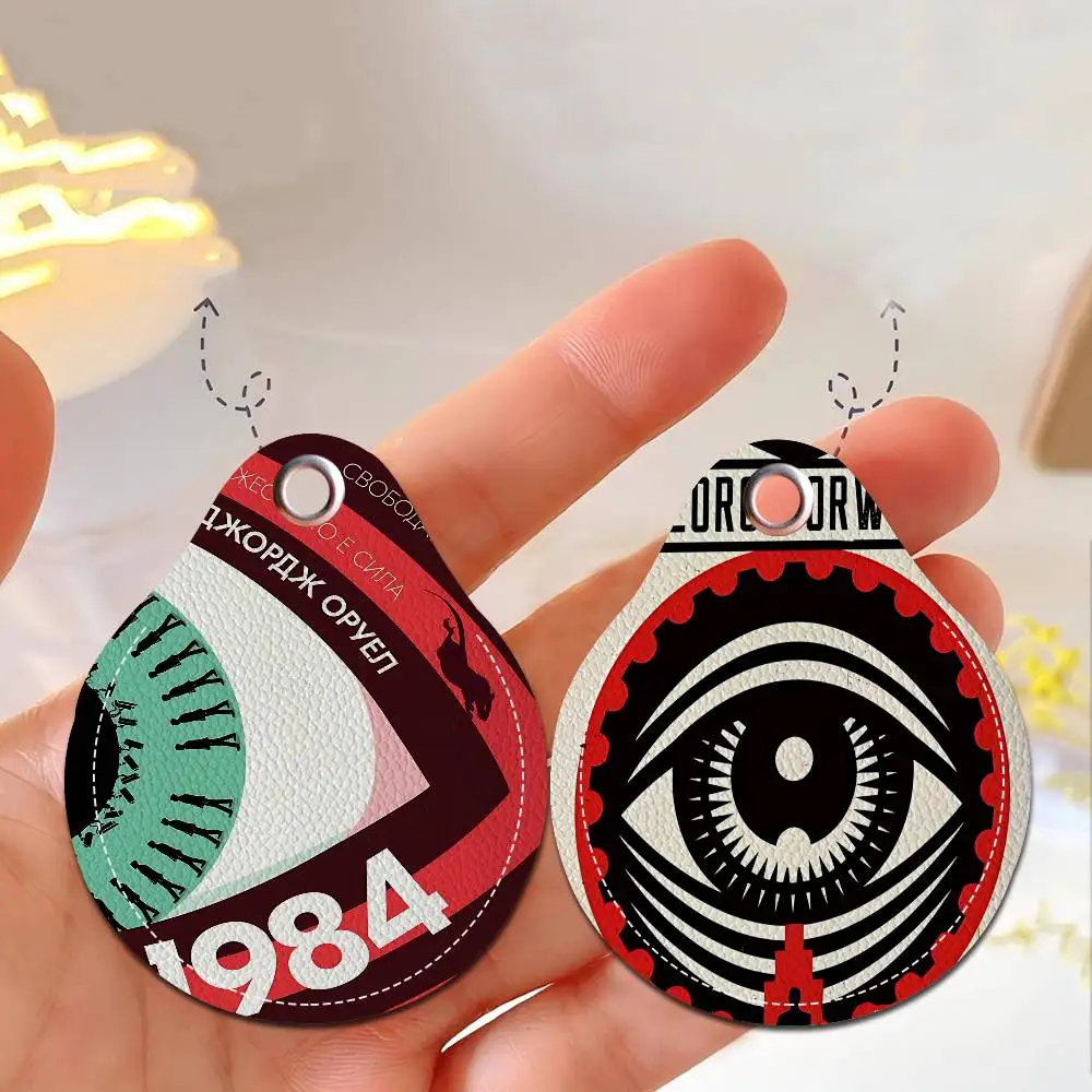 1984 George Orwell 1pcs Leather Card Holder With Key Ring Water Drop Shaped Key Case Keychain Doorlock Accessories