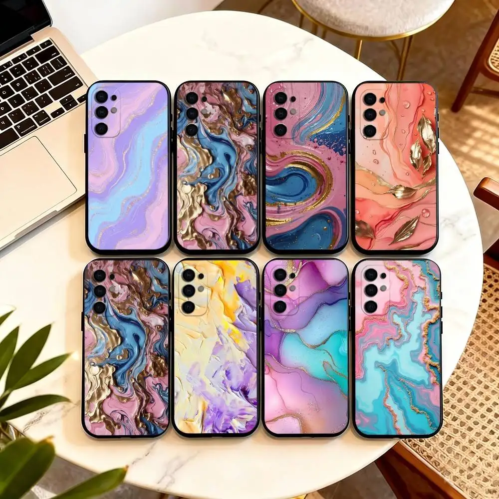 Luxury pink blue Oil Painting  Phone Case For Samsung S25,S24,S21,S22,S23,S30,Ultra,S20,Plus,Fe,Soft Silicone Black Cover