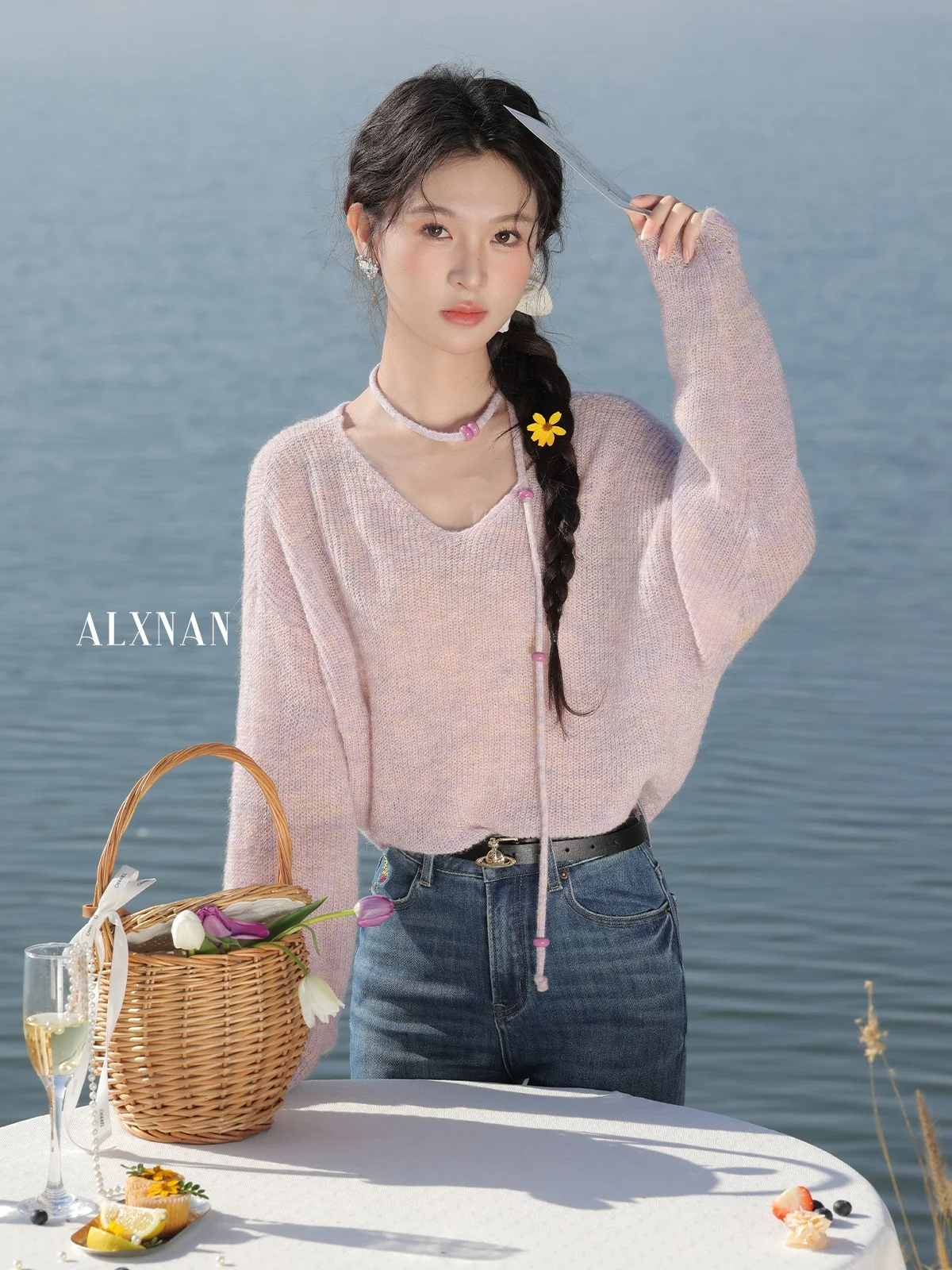 

Pink Purple Galaxy Knitted Open Cardigan Long Sve Women's Loose Sle Spring New Lazy Feel Top Korean Version Commute Sle