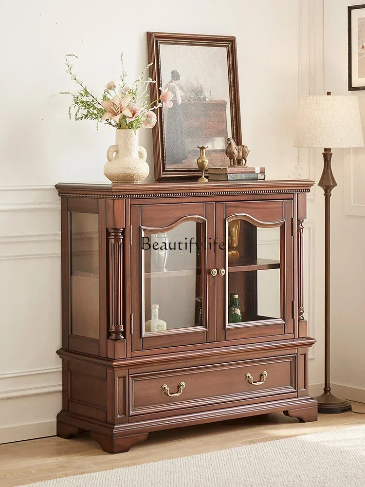 

yj9 Solid Wood Low Wine Cabinet Living Room Black Walnut Two-Door Small Display Sideboard Decorative Cabinet
