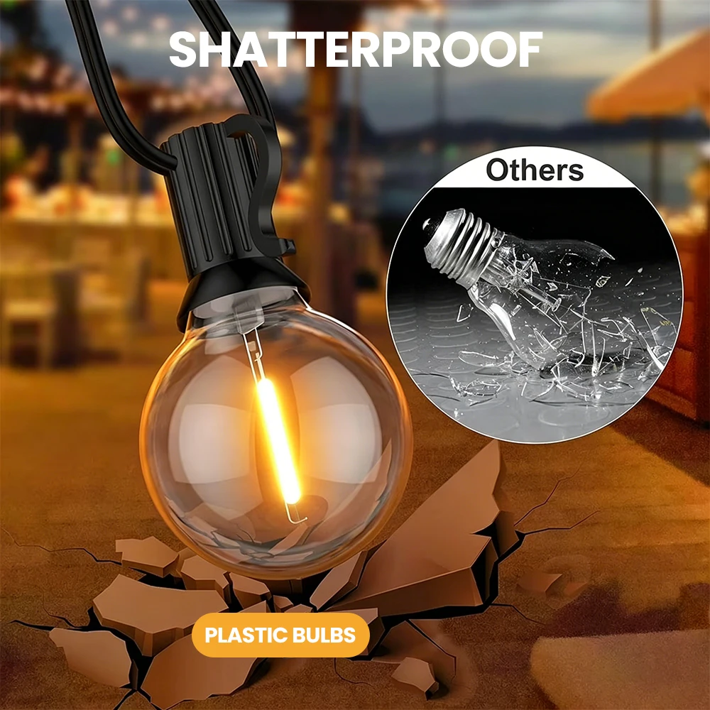 Outdoor String Lights G40 with Remote Dimmable 24V Low-Voltagle Safer Adapter 3 Lighting Modes IP44 Waterproof G40 String Lights image 5