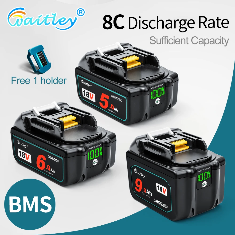 Waitley 18V 6.0Ah BL1860b Rechargeable Li-ion Battery For Makita 18 Volt Power Tools BL1860 BL1830b BL1850b BL1840 6Ah