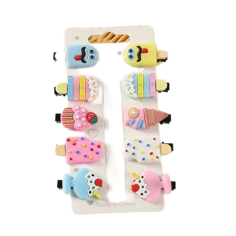 10pcs Creative Sweet Cute Candy Color Ice Cream Fruit Hair Clips Princess Decorative Accessories Holiday Gift For Girls