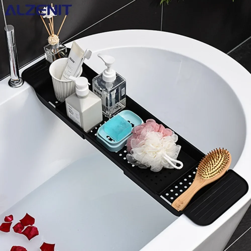 Telescopic Drainage Bathtub Rack Bathroom Accessories Plastic Bath Tub Shelf Soaking Bath Watching Drama Cell Phone Holder