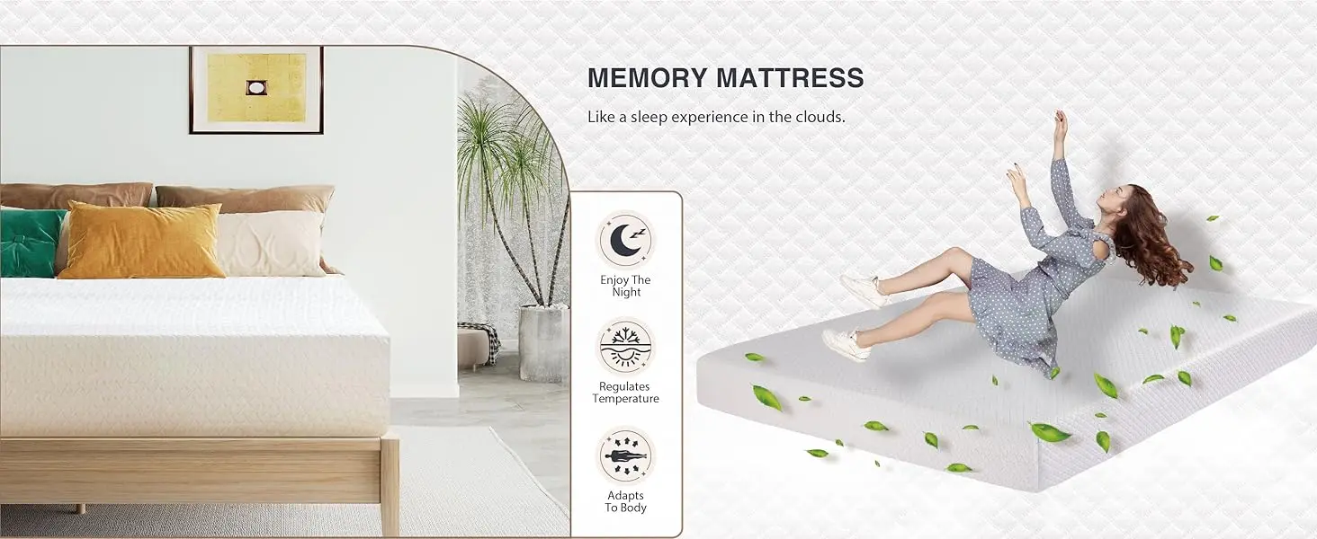 Twin Mattress, CertiPUR-US Certified Green Tea Gel Memory Foam Mattress in a Box Fiberglass Free, Kids Mattress for Bunk