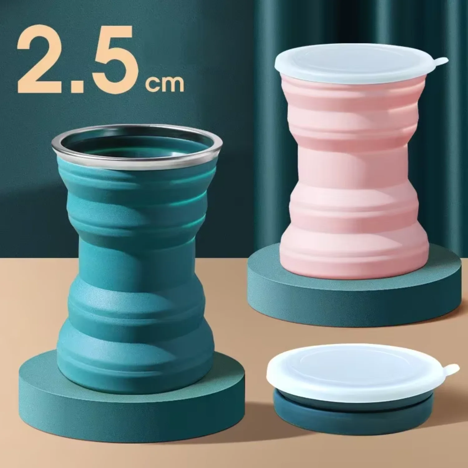 320ml Portable Silicone Folding Water Cup Outdoor Heat Resistant Telescopic Collapsible Foldable Mug With Lid  Travel Camping