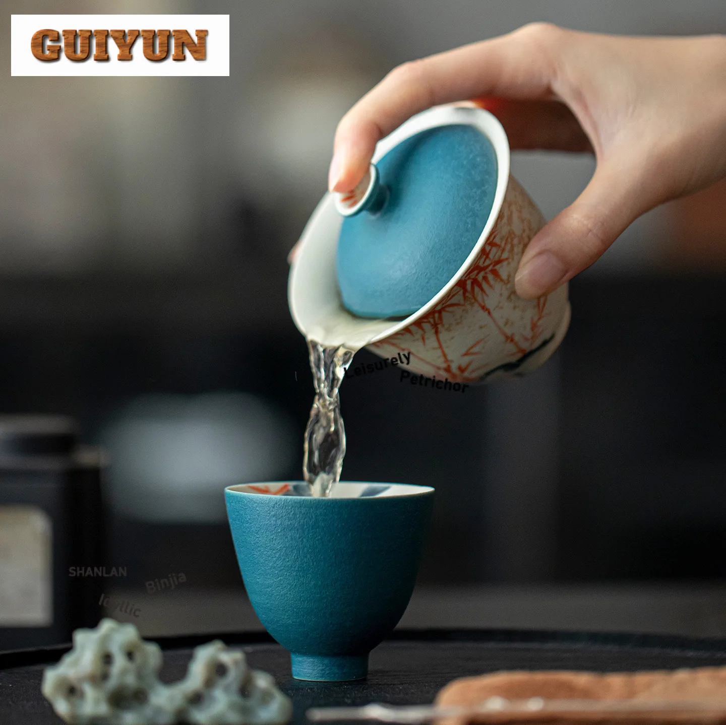 130 مللي رسمت باليد الخيزران Gaiwan الإبداعية الشاي تورين براد شاي مع غطاء عدة صانع الشاي غطاء السلطانية عناصر الشاي لوازم الديكور