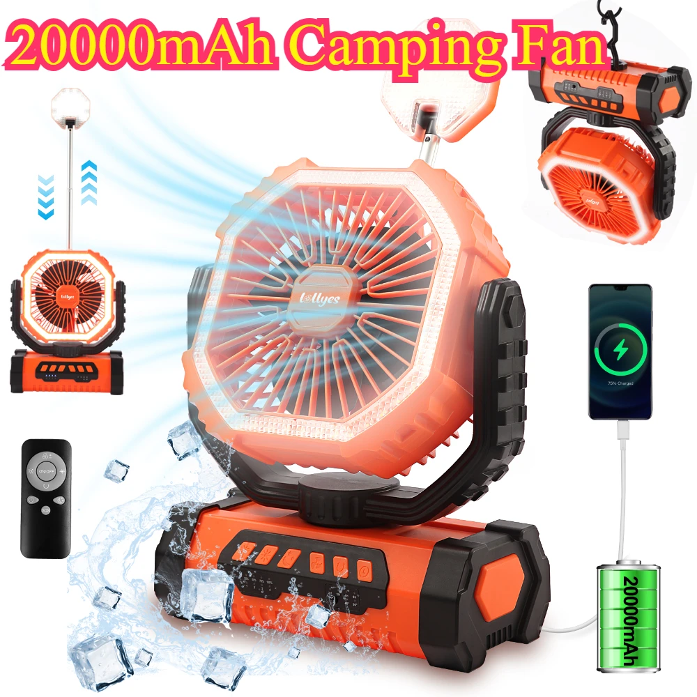 Campingventilator mit 4-Gang-Winde, drei Helligkeitsstufen, auch als SOS-Licht, robuster, langlebiger Campingventilator für Grillen, Angeln, Baustellen