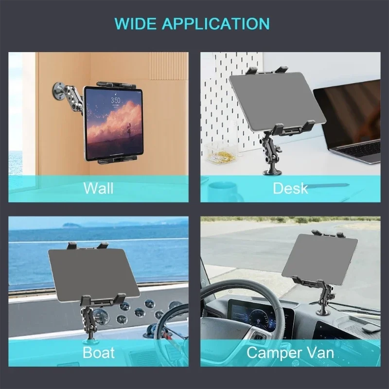 Drill Mount Device Holder for Phone Use, Jointed Arm with Screw Base for Wall Vehicle Cabin Viewing Position and Portrait D2RC