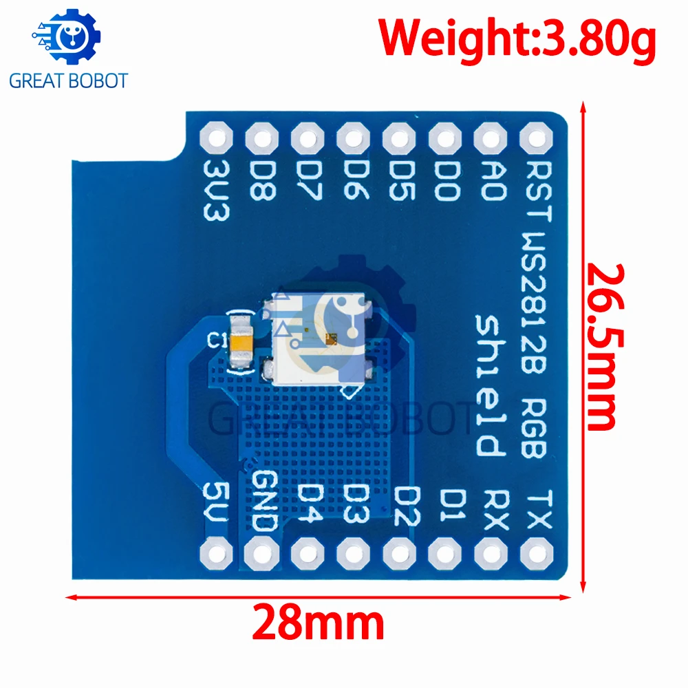 WS2812B RGB Expansion Board for ESP8266 & WeMos D1/D1 Mini - 1PCS with Pin Headers