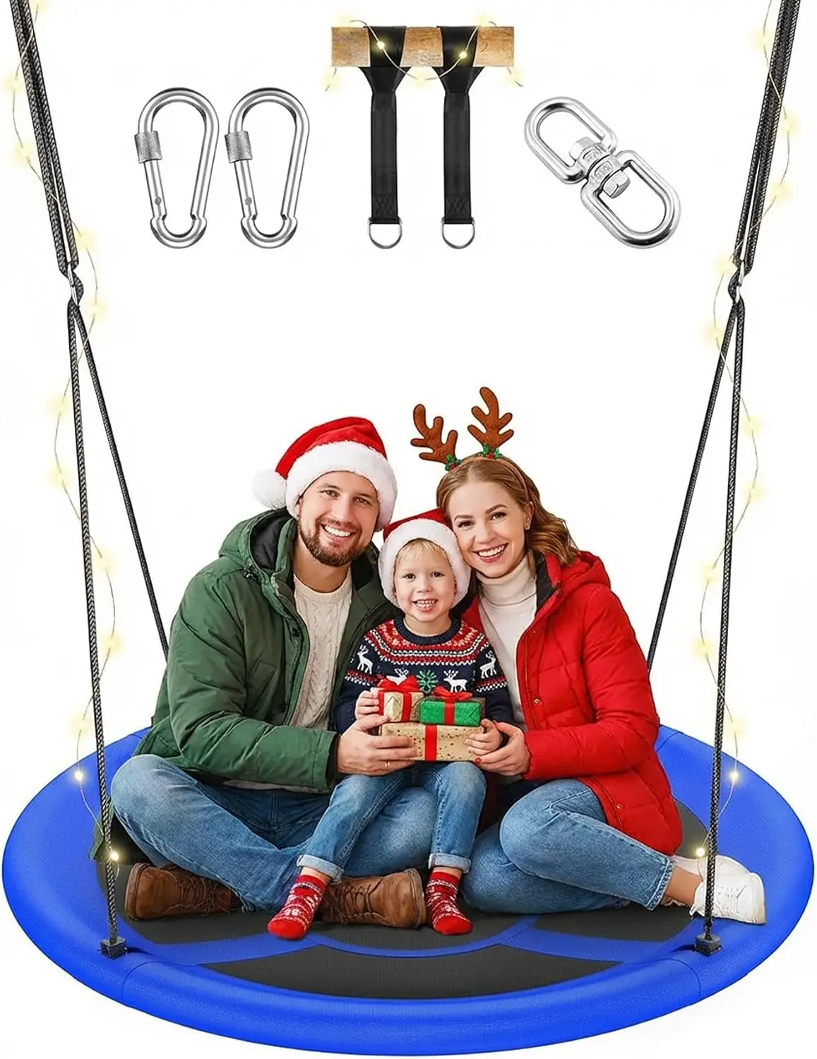 

43" Saucer Swing for Kids & Adults, 700lbs Capacity, Waterproof with Adjustable Straps, Blue