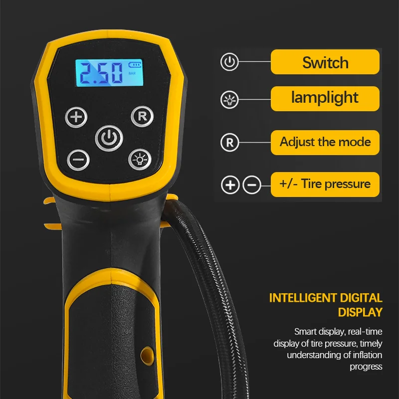 830kpa Air Pump Cordless Lithium Battery Car Tire Air Pump Digital Display Equipped with LED Light for Dewalt 20v Battery Pin image 4