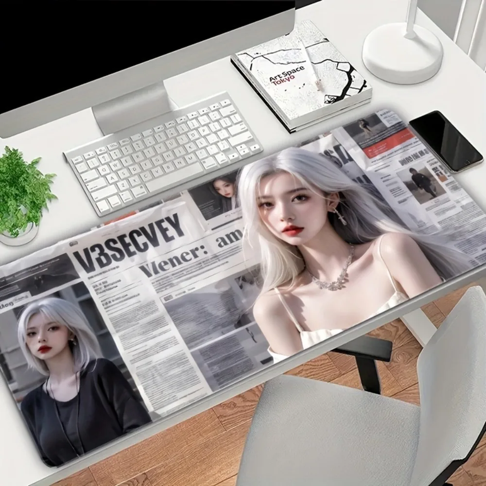 CIFBUY Extra Large Gaming Mous White Hair Asian Girl Cartoon  Stitched Edges, Extended Desk Mat for Office Home Workstation