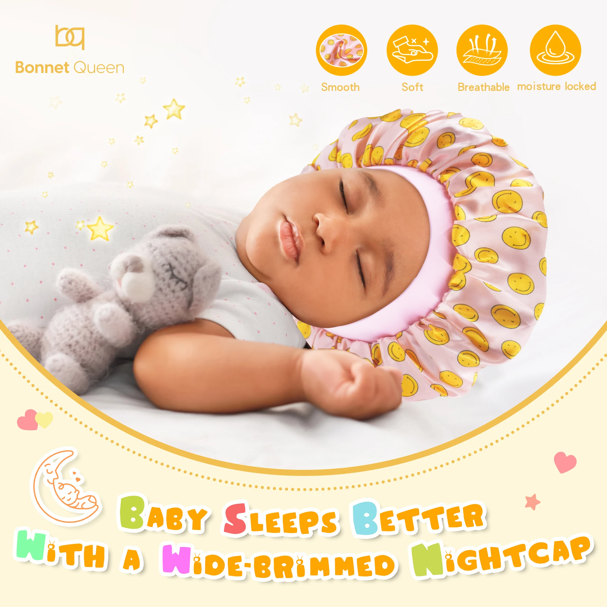 Elastic Queen Bonnet Set para crianças, 2pcs