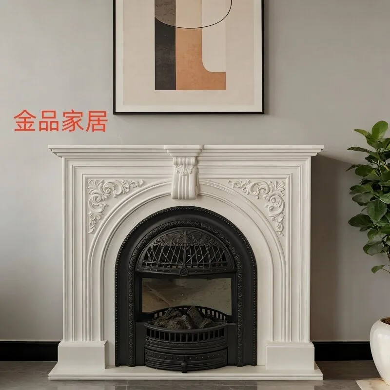 Customized solid wood guest room, entrance cabinet rack, simulation furnace decoration, American solid wood retro carved firepla