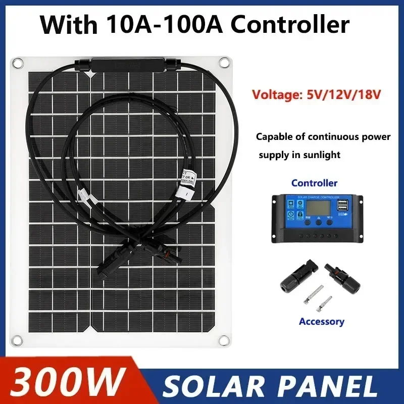 20W-300W Flexibles Solarpanel 12V Batterieladegerät Dual USB mit 10-100A Controller Solarzellen-Powerbank für Telefon, Auto, Yacht, Wohnmobil