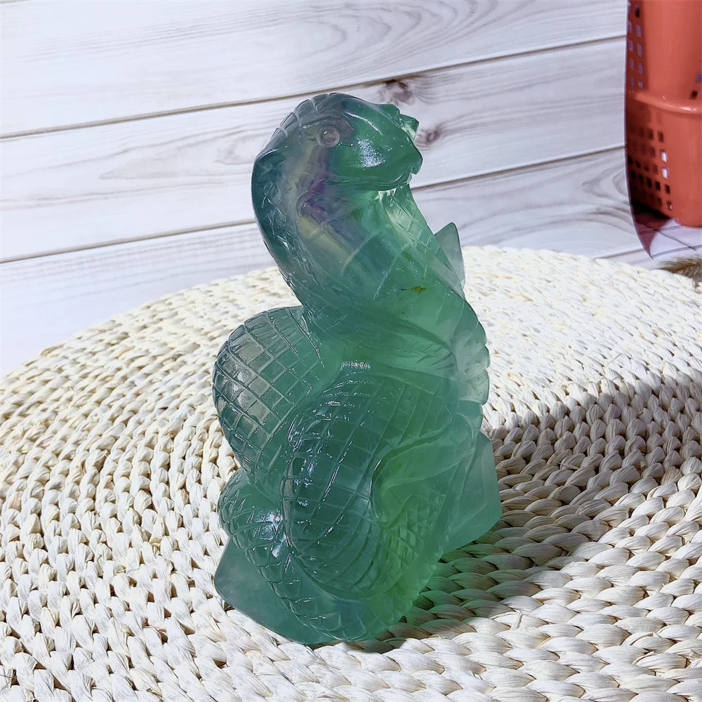 Natural Fluorite Snake Carved Crystals Room Decor Crafts Ornament Desk Statue Sculpture High Quality Home Decorations