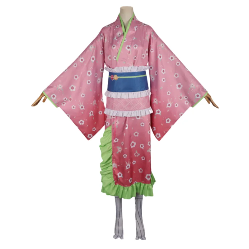 Kanroji Mitsuri Kimono Cosplay Costume Wig Anime Pink Cute Suit Halloween Party Role Play Outfit