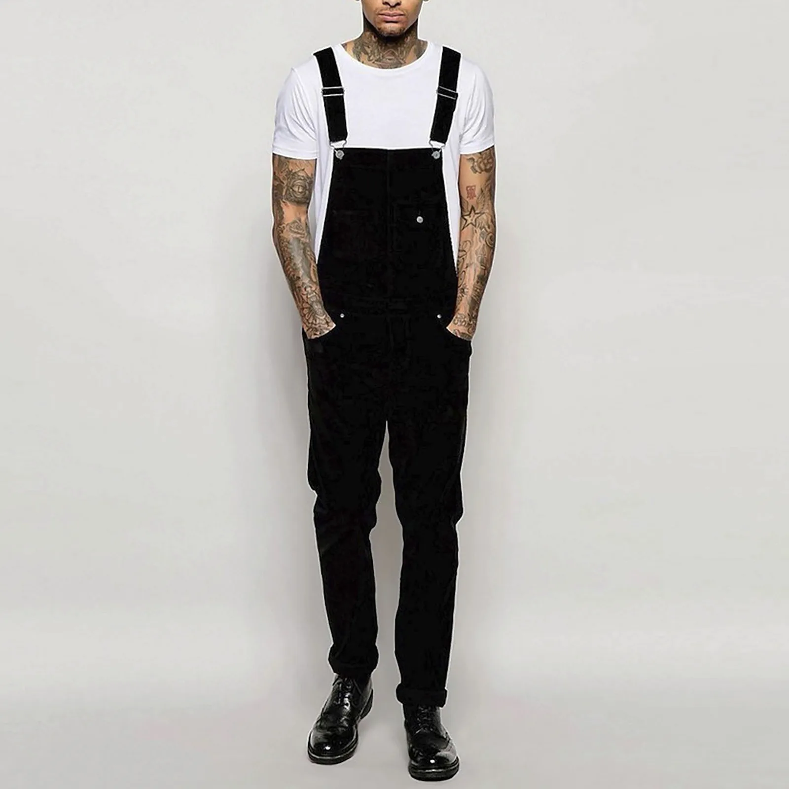 2024 Fashion Men\'s Ripped Jeans Jumpsuits Ankle Length Letter Printing Distressed Denim Bib Overalls For Men Suspender Pants