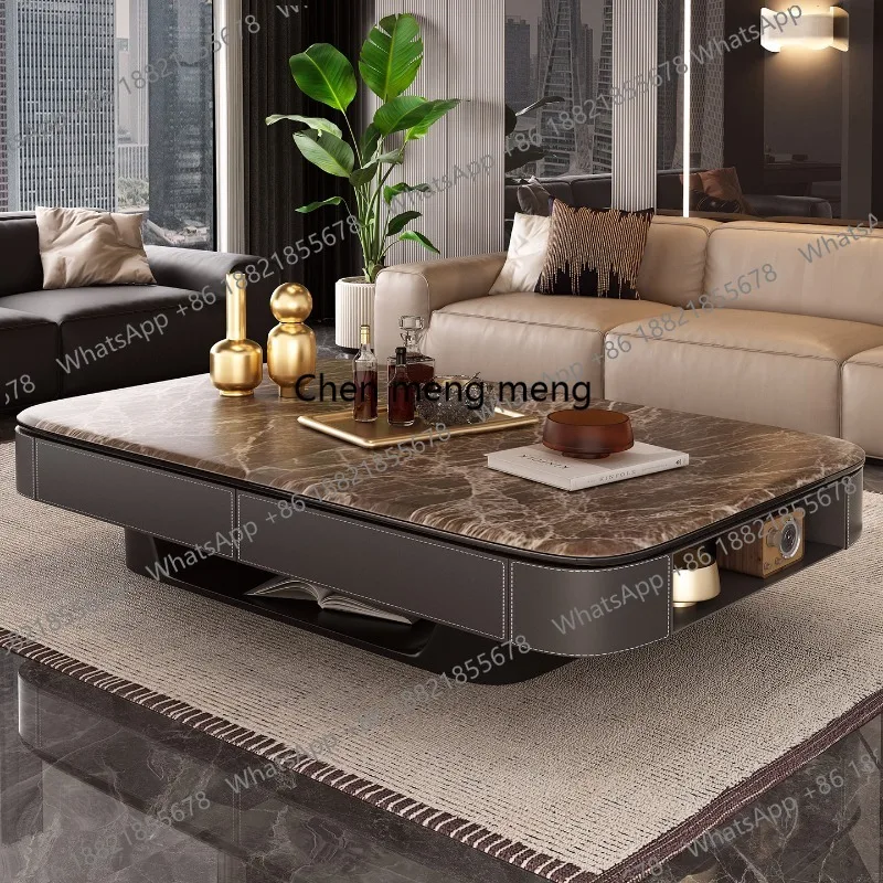 

Italian minimalist coffee table, living room, solid wood coffee table, table, microcrystalline stone, saddle leathe