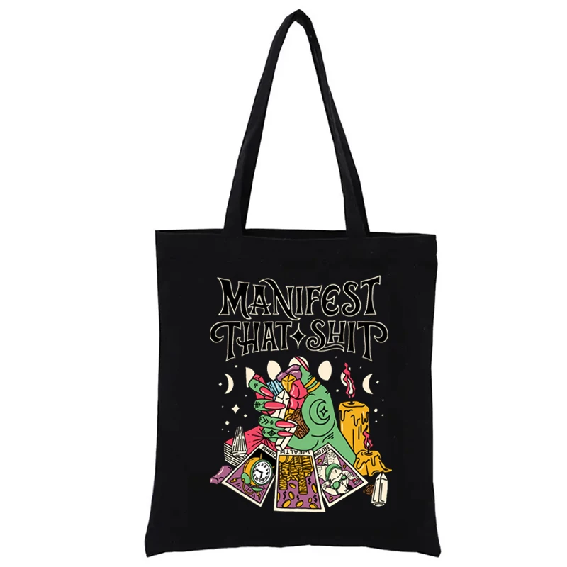 

Manifest That Shit Printd Anime Shopping Bags Canvas Tote Bag for Women Shopper Handbags Funny Totebag Fashion Women's Handbag