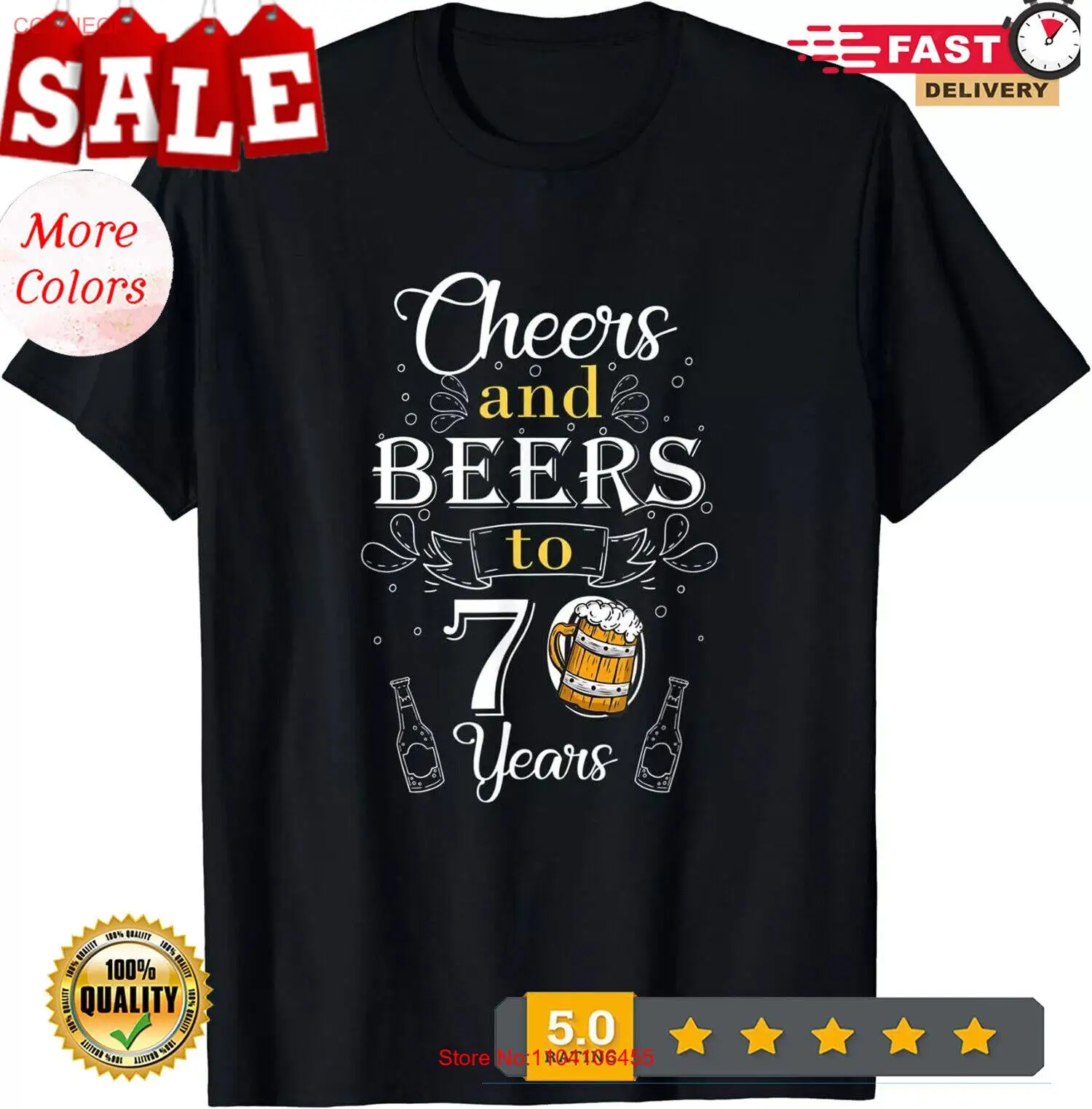 NEW 70th Birthday Cheers and Beers To 70 Years Birthday Squad T-Shirt Size S-3XL