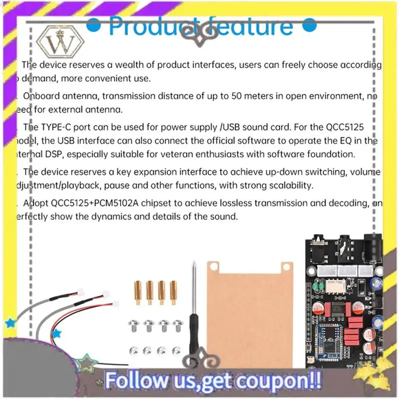 New DC8-24V XY-LA02 Qualcomm QCC5125 High Temperature BT 5.1 Lossless Decoding Board For APTX LDAC Lossless HD Sound DIY Kit