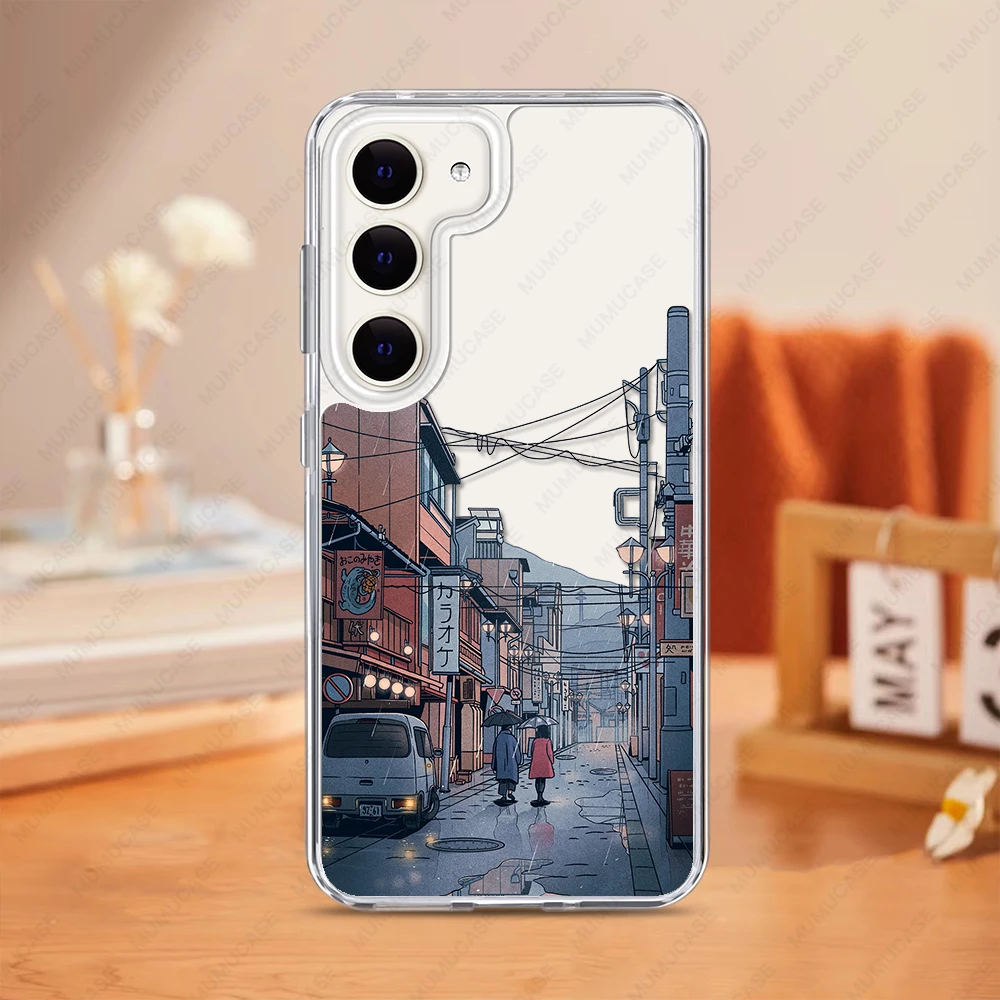 2 in 1 PC+TPU Phone Case For Samsung Galaxy S25 S24 S23 Ultra S24FE A15 A35 A53 A54 A55 Shockproof Cover Japanese Landscape Art