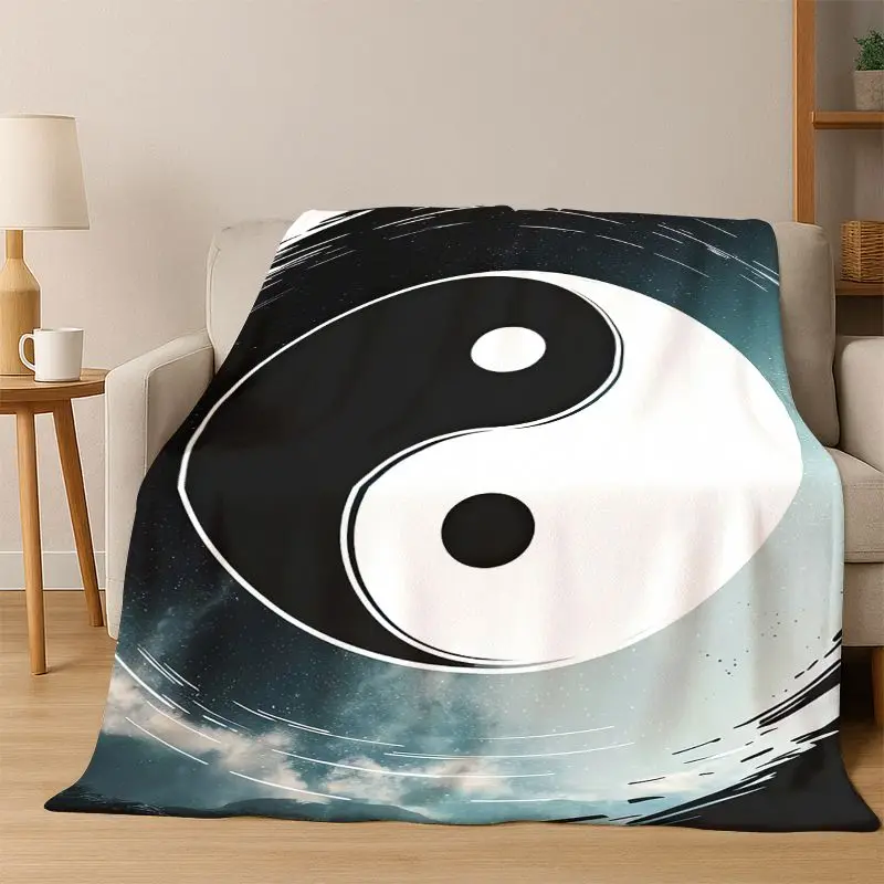 Yin Yang Symbol Chinese Tai Chi Flannel Blanket Soft Warm Throw Blanket for Bedroom Living Room Bed Travel Camping Picnic Gift