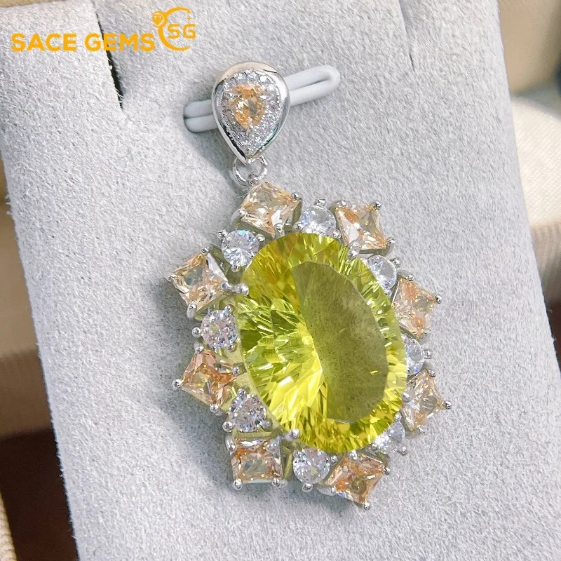 

SACE GEMS Luxury 925 Sterling Silver Certified 13*18mm Natual Citrine Necklace for Women Wedding Cocktail Party Fine Jewelry