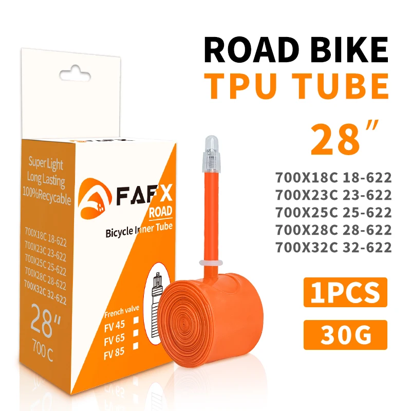 

FAFX Ultralight Bicycle Inner Tube 700x 18 25 28 32C Road Bike TPU Material 45mm 65mm 85mm Valve Length French MTB Bike