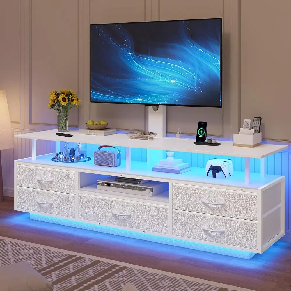 White 51.2 LED TV Stand with Power Outlets and Storage for 45-70 Inch TVs