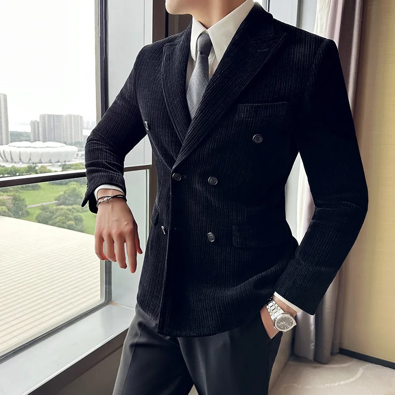 Brand Clothing Men\'s Corduroy Suit Jackets/Male Slim Fit Fashion High Quality Tuxedo/Man Spring Autumn Blazers Office Dress