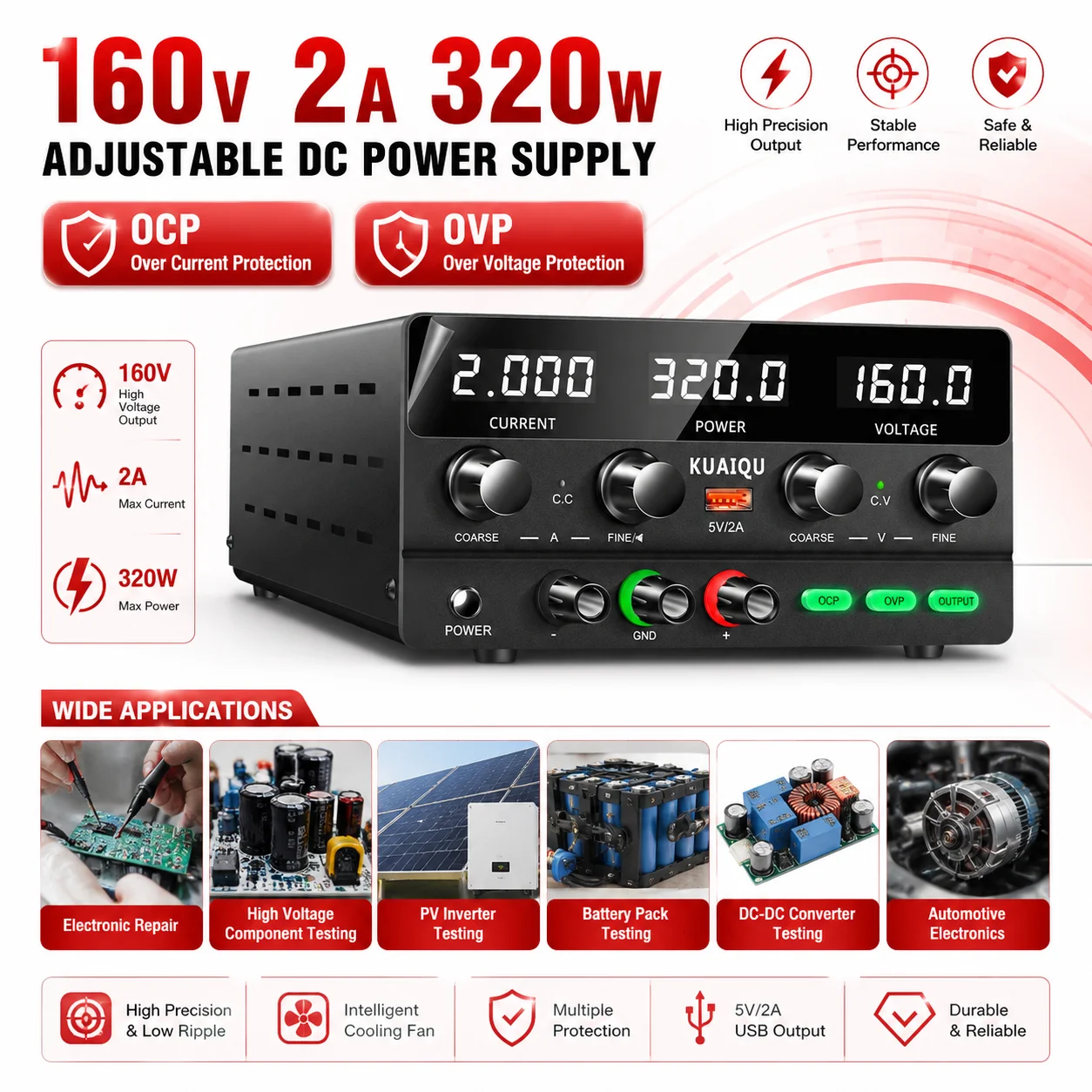 Power Tools Voltage - KUAIQU 160V 2A 320W Zasilacz DC