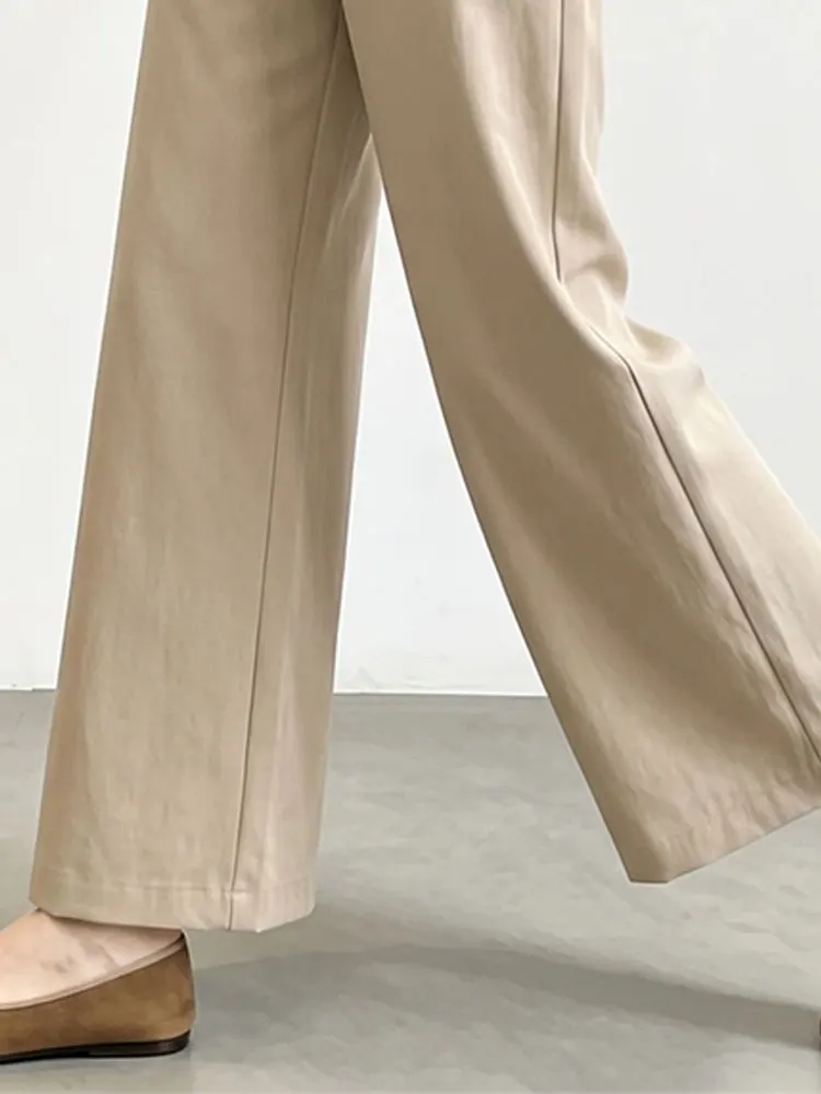 Korean Style Simple Khaki Wide Leg Pants Women's Autumn New Design Asymmetrical Casual Pants Commute Style Straight Tube