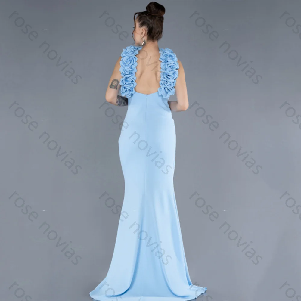 فساتين سهرة كلاسيكية عالية الجودة جيرسي لفتحة رسن بطول الأرض فستان حفلة موسيقية زهور ثلاثية الأبعاد فيستدوس دي فييستا مخصص #2