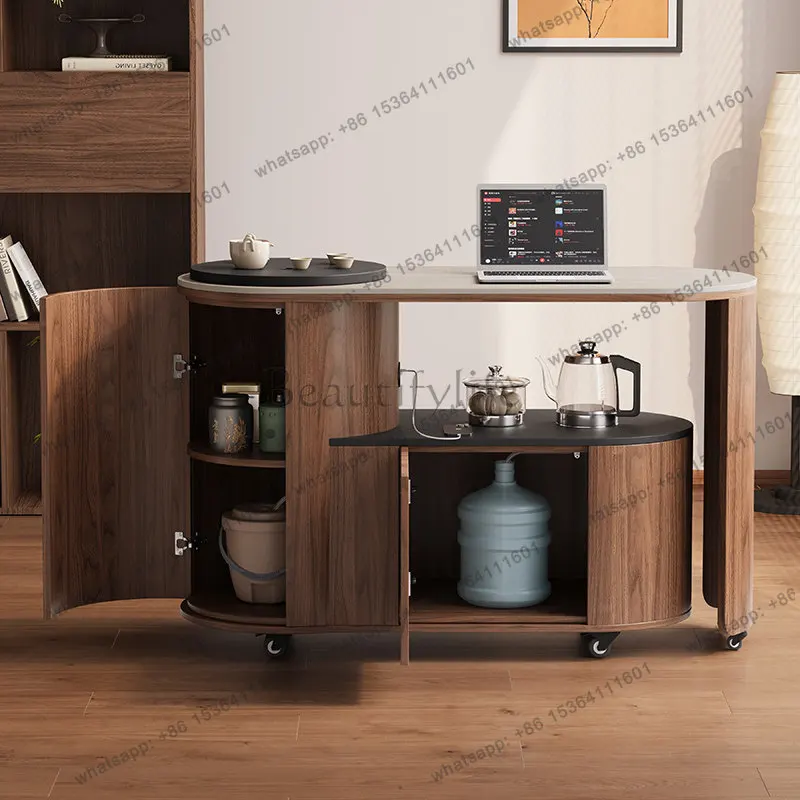 New mobile tea table multi-functional tea table simple household oval rotatable dual-purpose