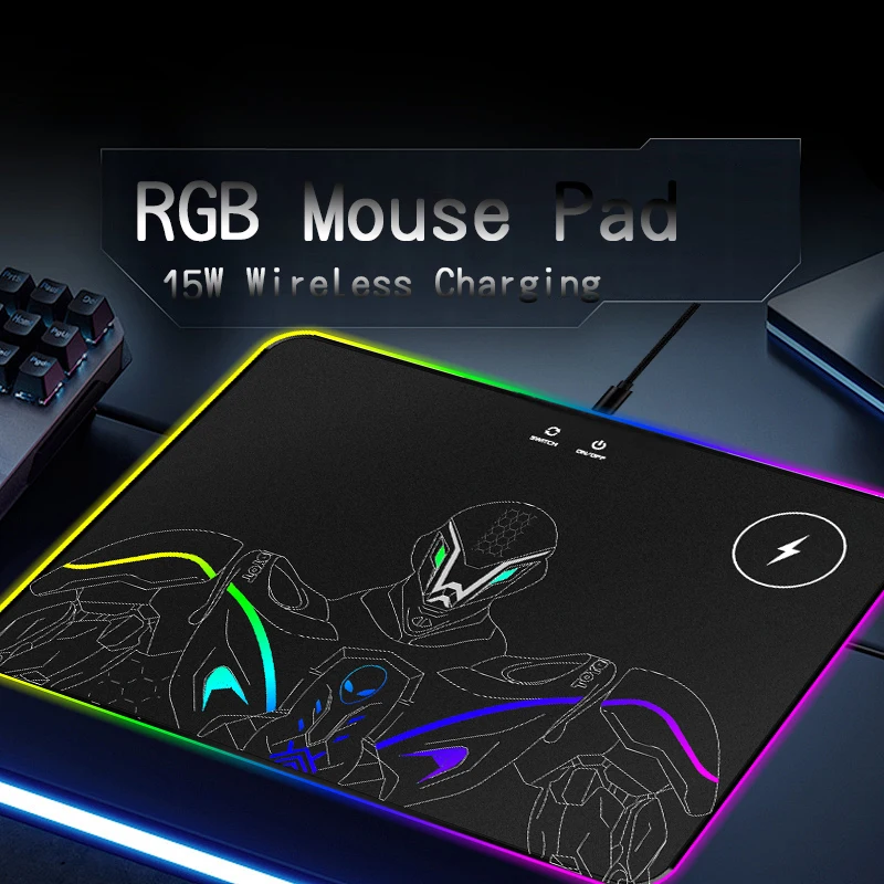 15W Wireless Charging Mouse Pad with LED Light,RGB Mousepad Gaming Mat Non-Slip Base Large Game Desk Mat GIft for Gamer