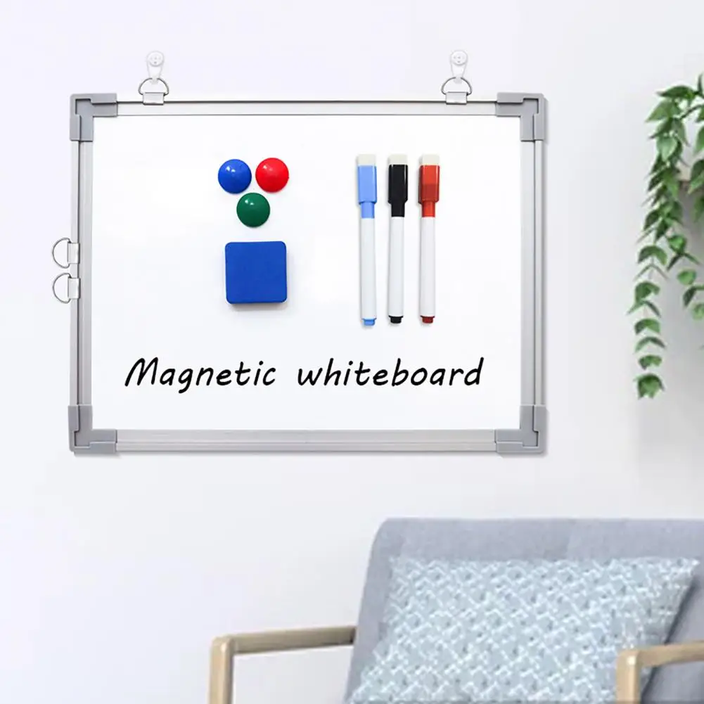 40X30CM Magnetic Dry Erase Whiteboard with Hooks Double-Sided Wall Hanging Kids Teaching Planning