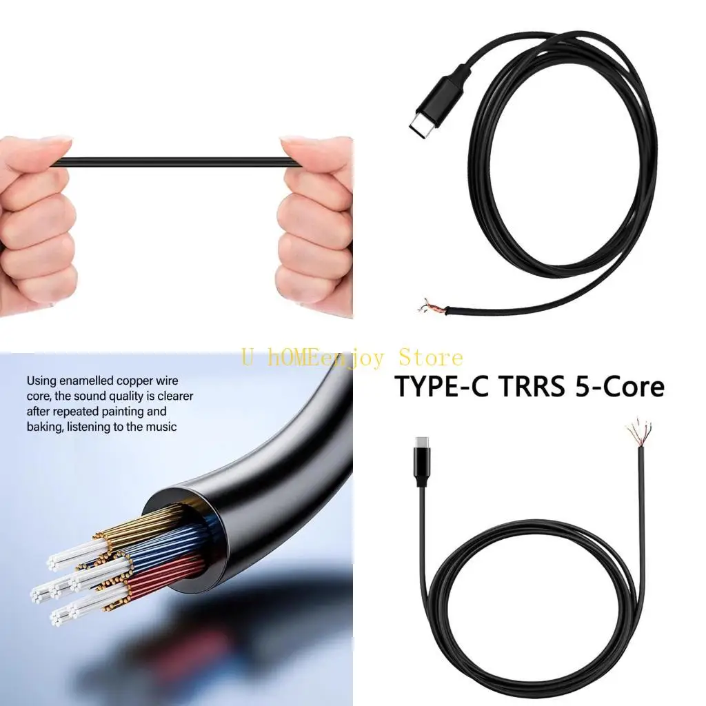 

B0KF 100/200/300cm USB C Male Plug to Bare Wire Cable Head-mounted Earphone Wire for Headphones Headsets Repairment
