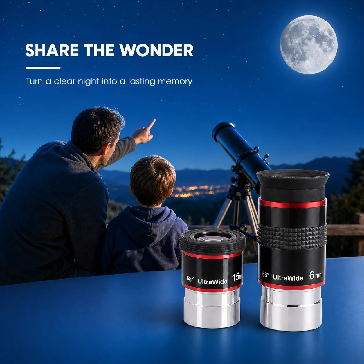 68-Grad-Ultraweitwinkel-Teleskopokular 6mm 15mm Planetenobjektiv für astronomische Teleskope und Monokular-Zubehör – Detail 9