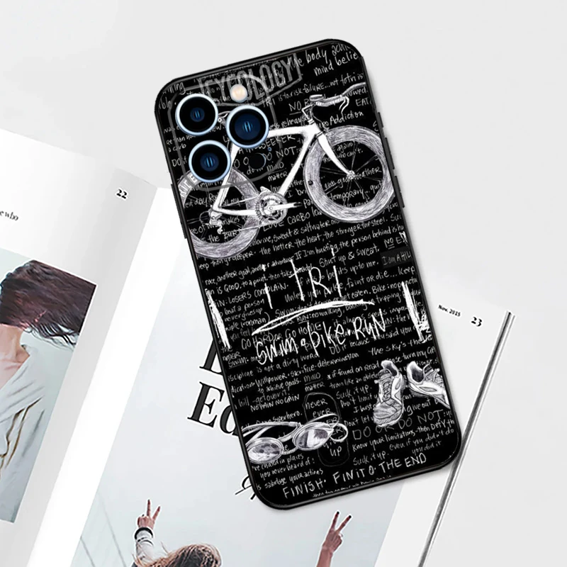 Swim Bike Run Triathlon Case For iPhone 15 16 14 13 12 11 Pro Max Mini Cover X XR XS 8 7 14 15 16 Plus Accessories