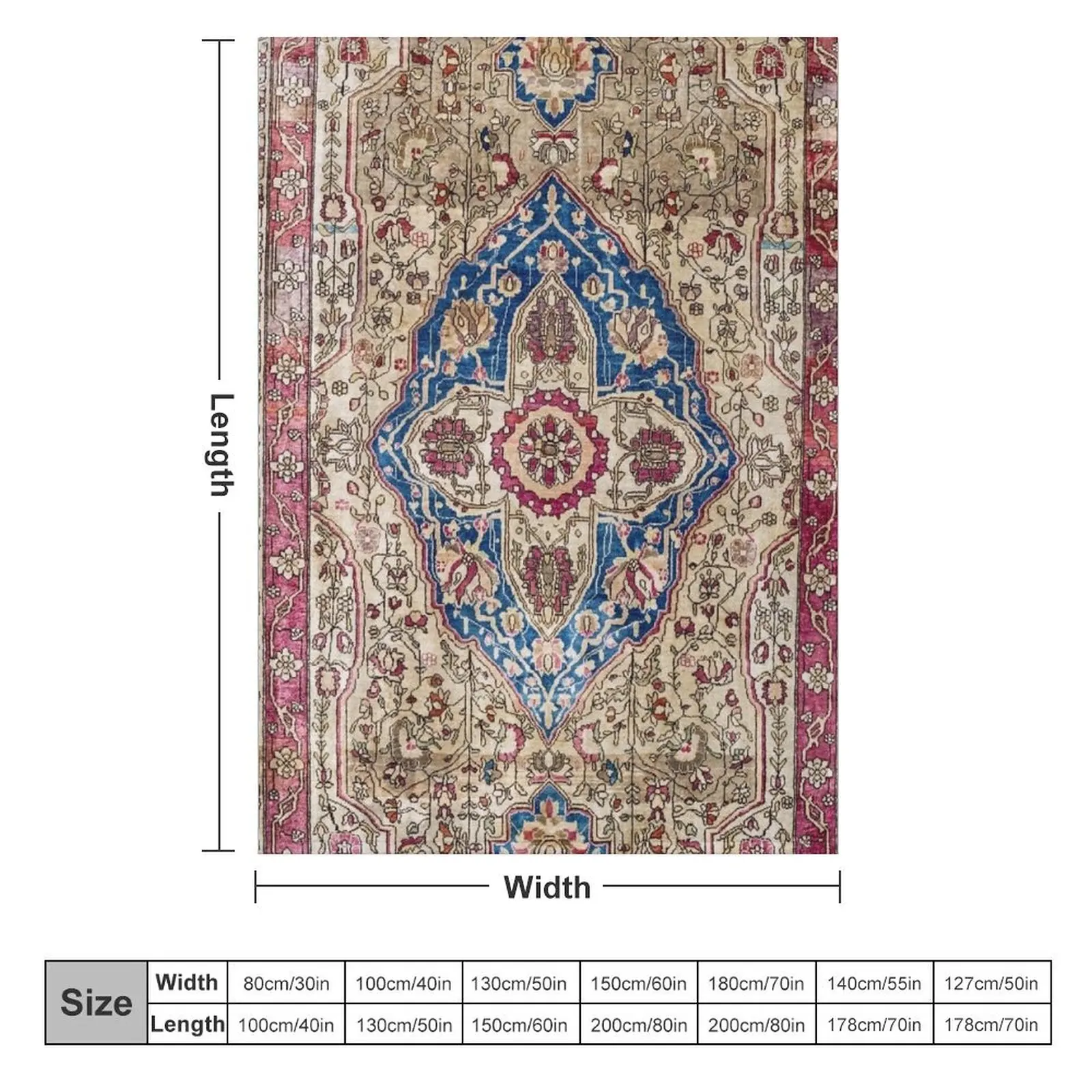 Antique Silk Kashan Persian Rug Print Throw Blanket Vintage christmas gifts Comforter Blankets