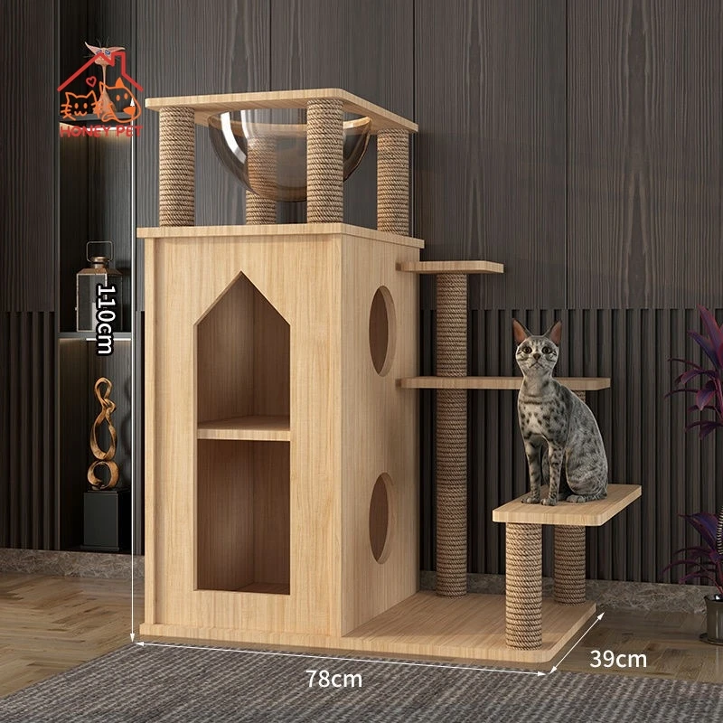 Solid Wood Cat Climbing Frame Cat Nest Villa Tree One Cat House Climbing Post Cat Castle Indoor Household Tree for Cat New