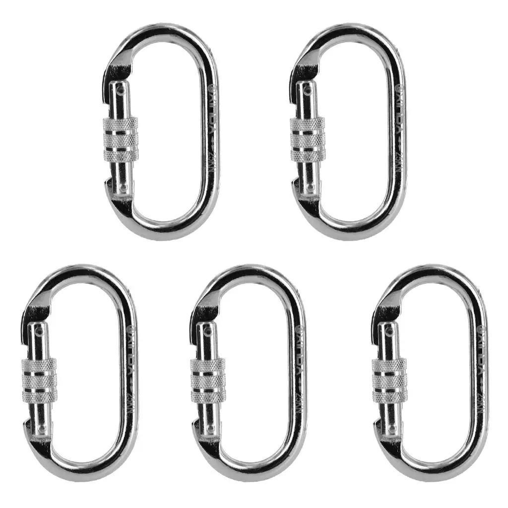 MagiDeal 5 Pieces Oval Shaped Alloy Steel Screw Locking Carabiner for Rock Climbing Tree Rigging 25KN CE Certified