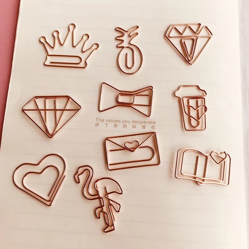 Cute Metal Mini Bookmark Rose Gold Paper Clips Shape Needle Student Eco-friendly Paper Pins Fun Office Message Clip Office Items