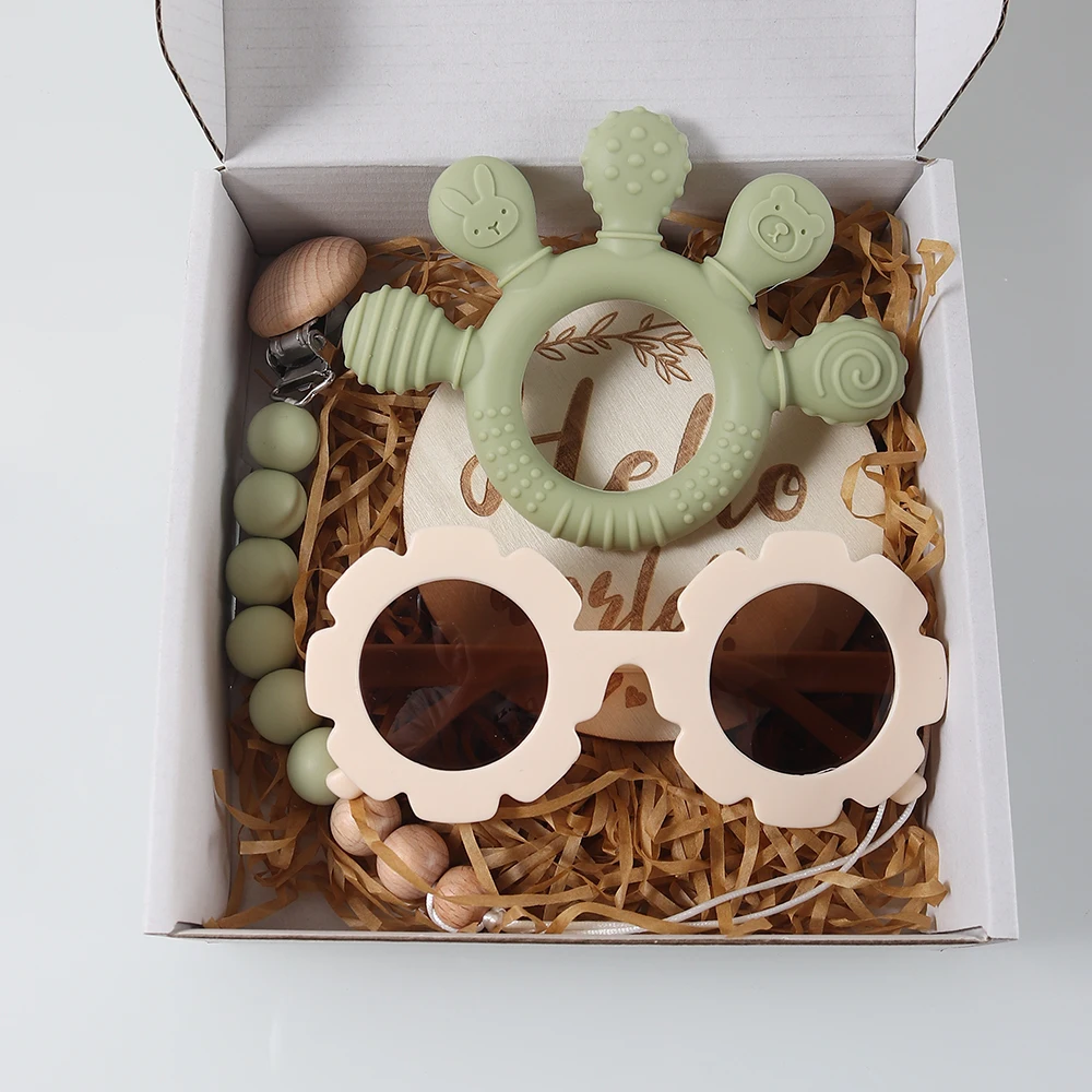 

2025 new Baby Teething toy Glasses & Pacifier Clip Set – Cute Chewable teether with Anti-Drop Chain, Newborn Gift Box